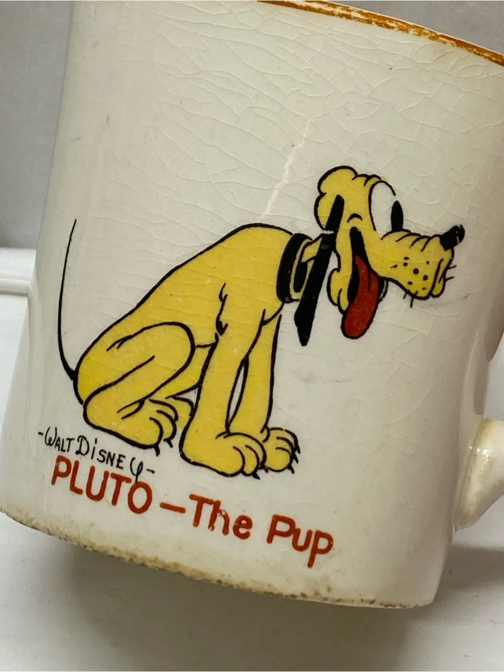 * 1930s Disney Pluto The Pup Ceramic Mug Patriot Salem Mickey Mouse Reverse